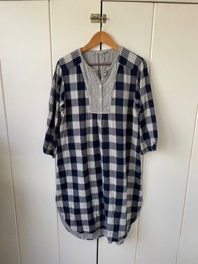 Toast UK Navy plaid cotton dress size medium.